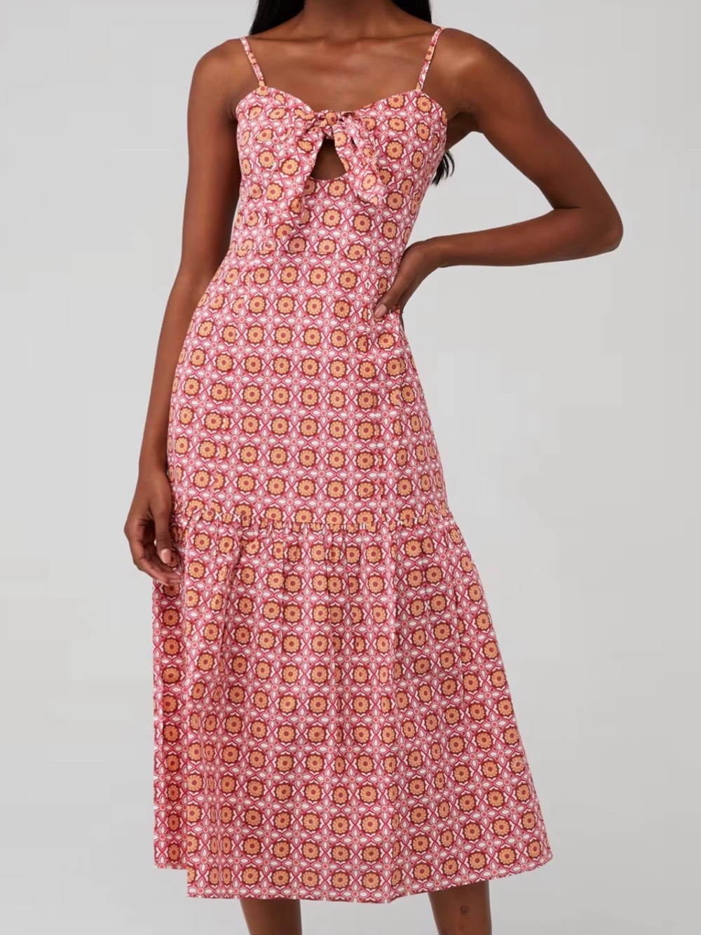 MINKPINK Pink Printed Tie-Front Midi Dress with Keyhole
